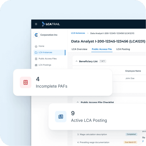 LCA Trail checklist and instance view